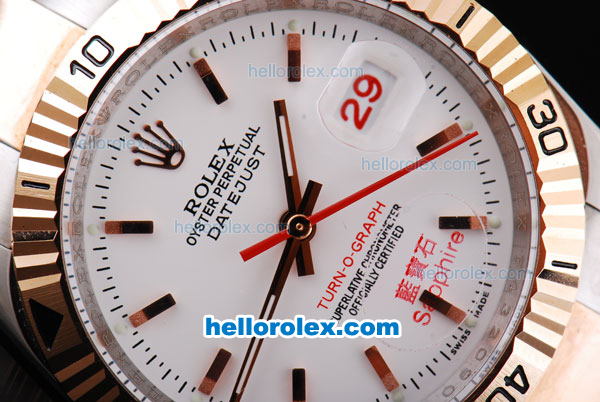 Rolex Datejust Turn-O-Graph Oyster Perpetual Two Tone with Gold Bezel and White Dial - Click Image to Close